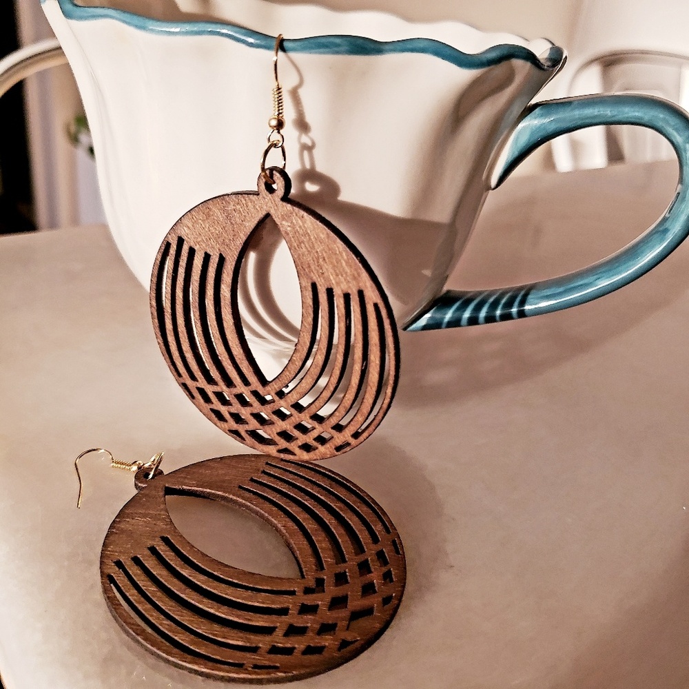Boho chic laser cut geometric wood earrings